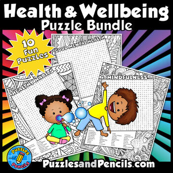 Health and wellbeing wordsearch puzzle bundle.